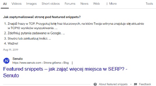 featured snippets lista